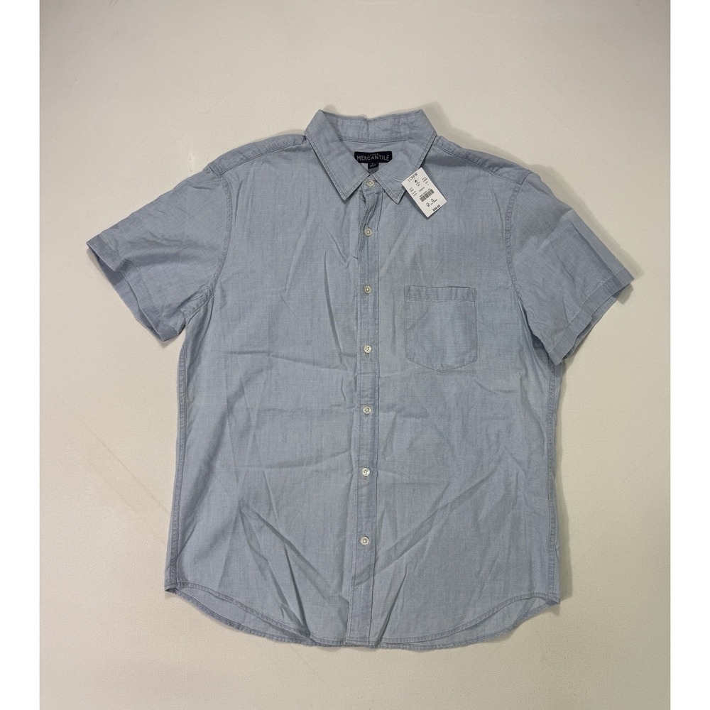 J Crew Mercantile Chambray Button Shirt Men's Large Short Sleeve Blue NWT
